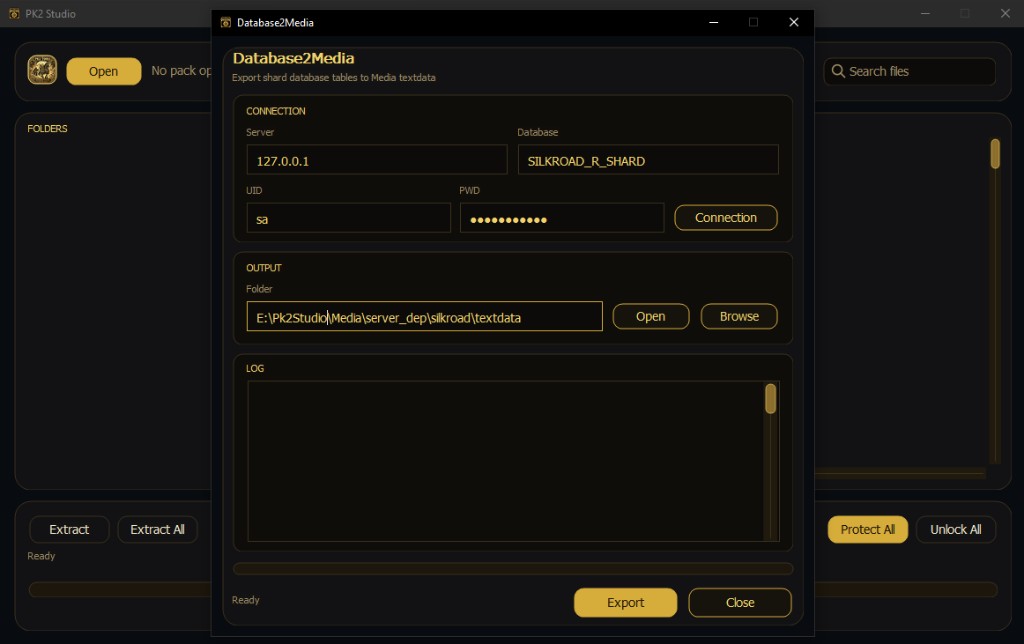 Pk2Studio Database2Media exporting shard database tables to Media textdata