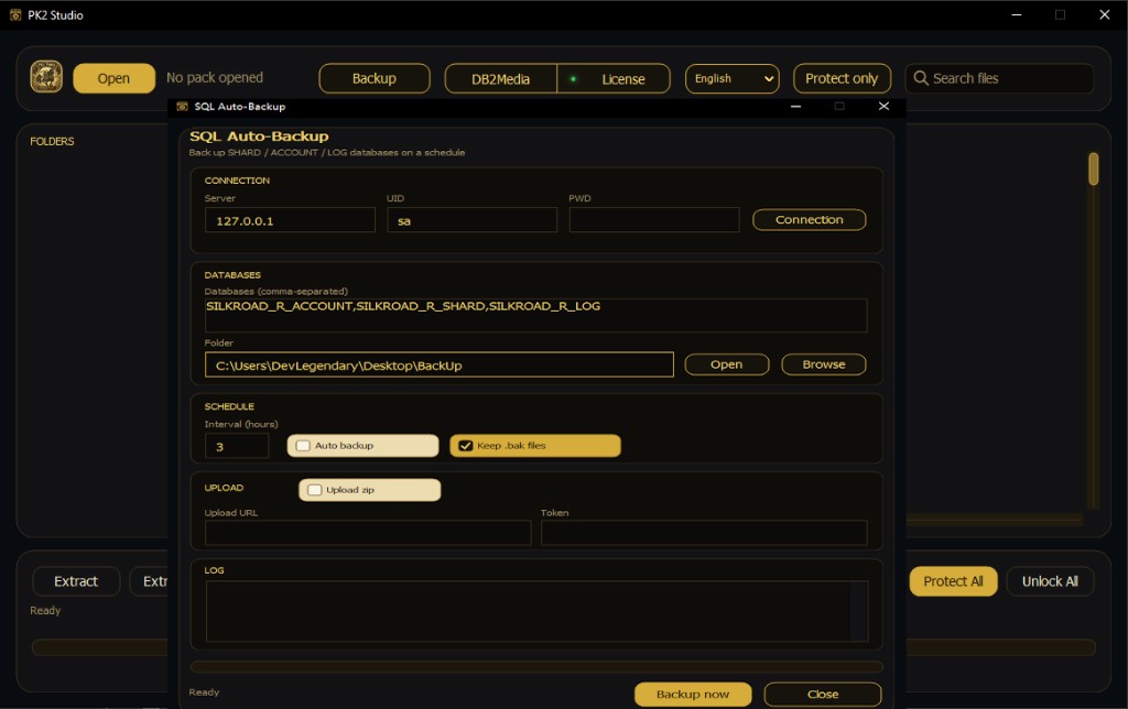 Pk2Studio SQL Auto-Backup for SHARD, ACCOUNT, and LOG databases